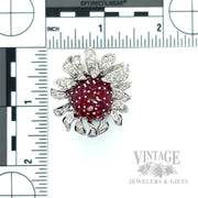 Ruby and Diamond Floral 18k White Gold Ring Scale View