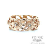 Pierced Floral Diamond 14k Rose Gold Eternity Band Front View/All Around