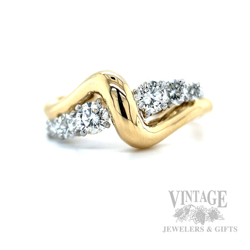 Six Stone Diamond Bypass 18k Gold Ring Front View