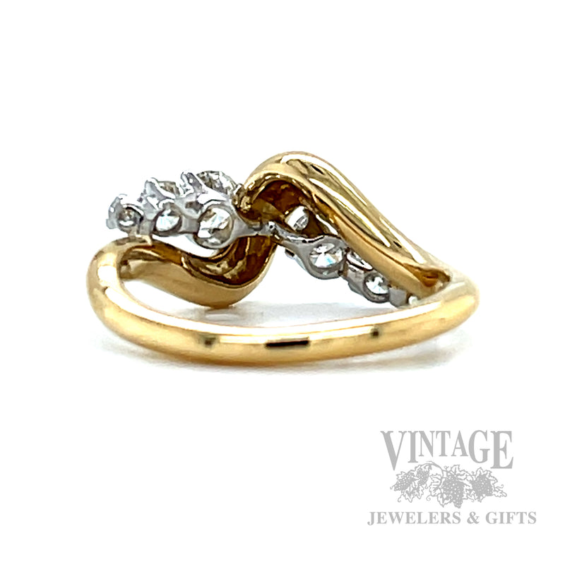 Six Stone Diamond Bypass 18k Gold Ring Back View