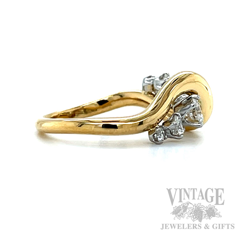 Six Stone Diamond Bypass 18k Gold Ring Side View