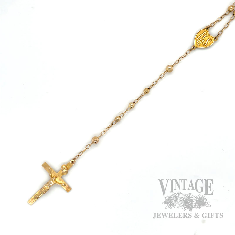 28" Beaded Station 12k Gold Rosary Necklace Front View