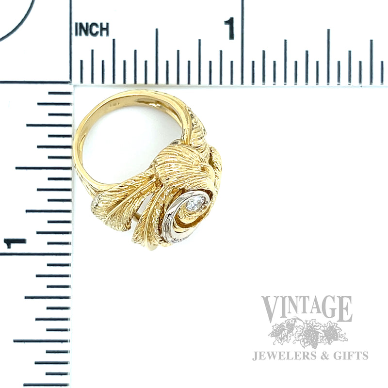 Swirling Feather Diamond 18k Gold Ring Scale View