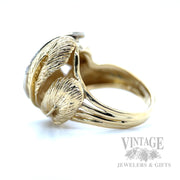 Swirling Feather Diamond 18k Gold Ring Left Side View