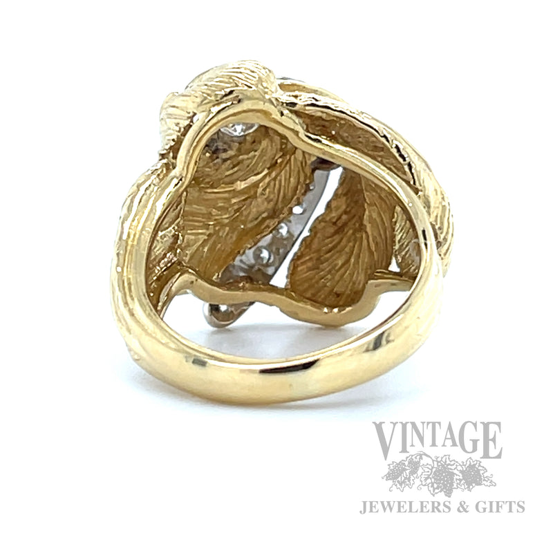 Swirling Feather Diamond 18k Gold Ring Back/Interior View