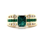 Tapered Emerald Accented 14k Gold Ring Front View