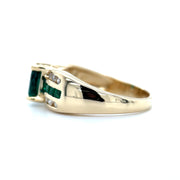 Tapered Emerald Accented 14k Gold Ring Side View