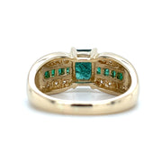 Tapered Emerald Accented 14k Gold Ring Back/Interior View