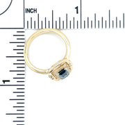 Diamond Framed London Blue Topaz 14k Gold Ring Scale View