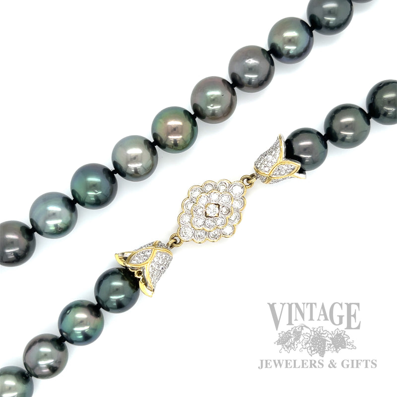 17" Tahtian Pearl 18k Gold Diamond Cluster Necklace Layered View