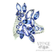 Freeform Tanzanite Diamond Accented 14k White Gold Ring Front View