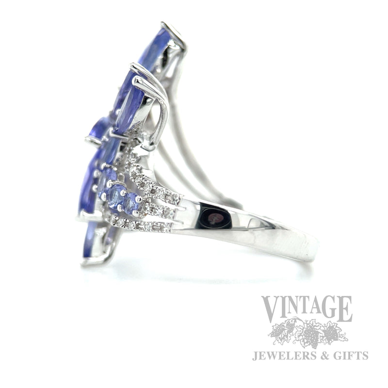 Freeform Tanzanite Diamond Accented 14k White Gold Ring Side View