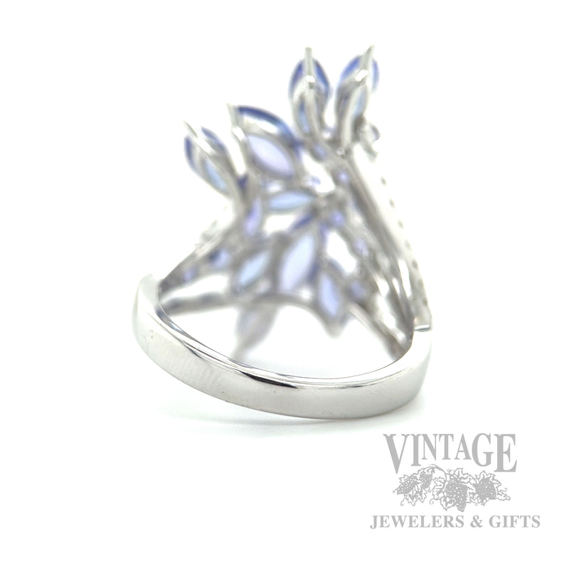 Freeform Tanzanite Diamond Accented 14k White Gold Ring Back/Interior View