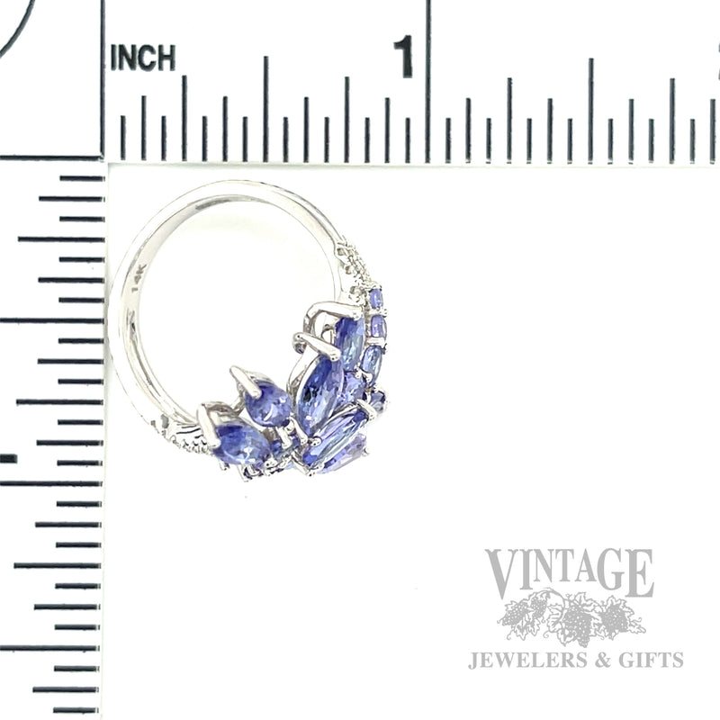 Freeform Tanzanite Diamond Accented 14k White Gold Ring Scale View