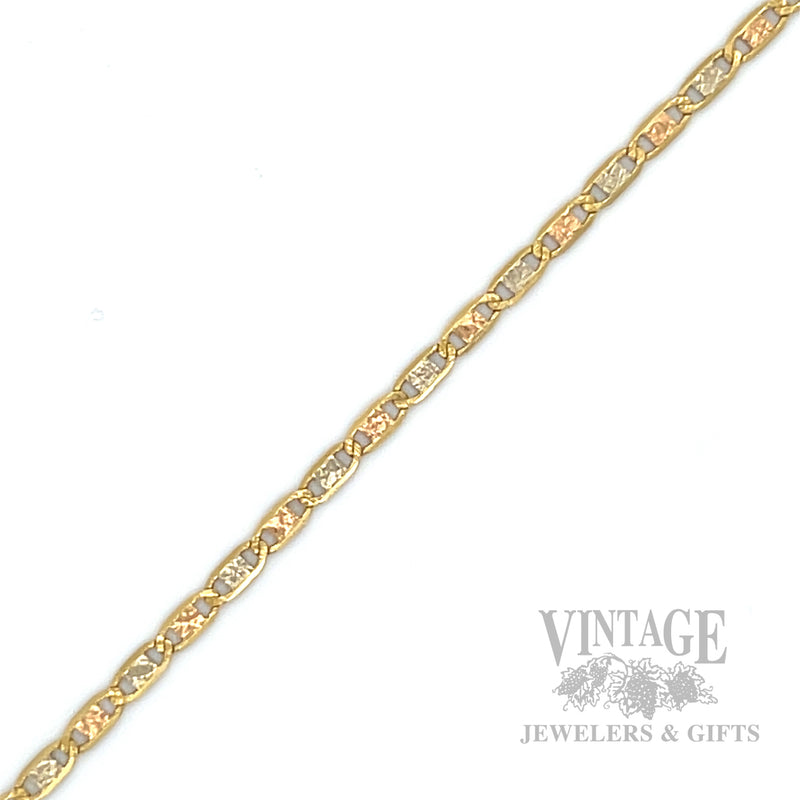 7" Tri-Color Textured Anchor Link 18k Gold Bracelet