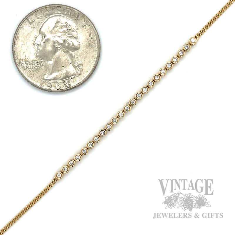 7" Curb Link Bezeled Diamond Accented 14k Gold Bracelet Scale View