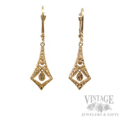 Sculpted Chevron Teardrop 14k Gold Dangle Earrings Detailed View