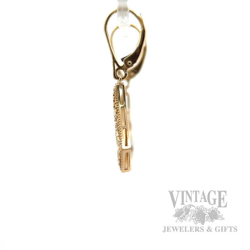 Sculpted Chevron Teardrop 14k Gold Dangle Earrings Side View