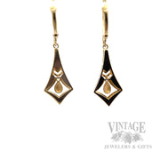 Sculpted Chevron Teardrop 14k Gold Dangle Earrings Back View