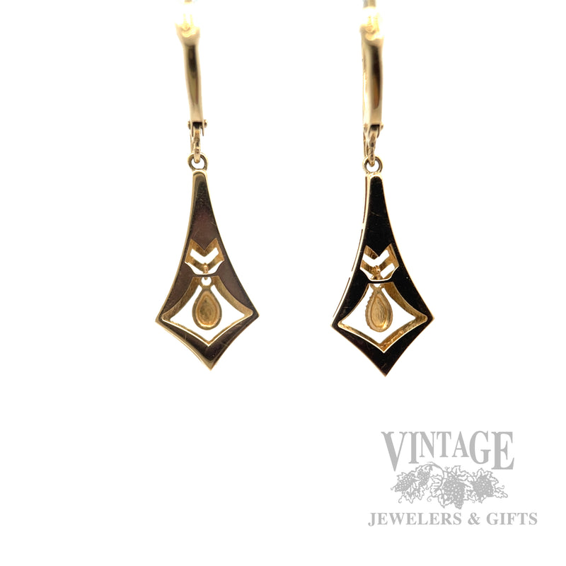 Sculpted Chevron Teardrop 14k Gold Dangle Earrings Back View