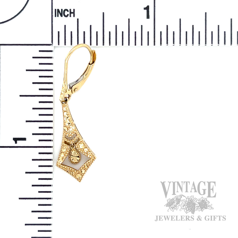 Sculpted Chevron Teardrop 14k Gold Dangle Earrings Scale View