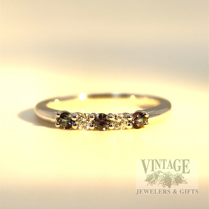 Alexandrite and Diamond Accented Platinum Ring Warm Lighting