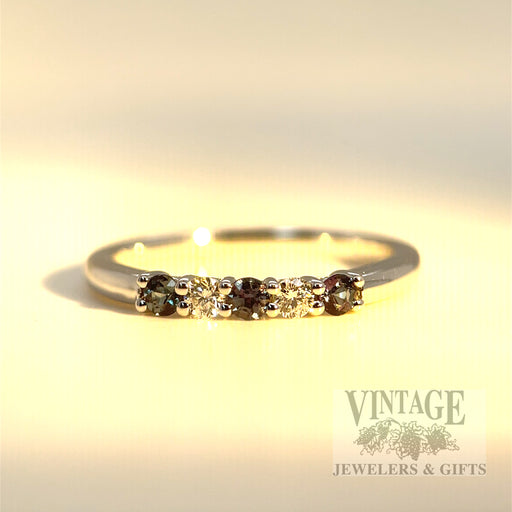 Alexandrite and Diamond Accented Platinum Ring Warm Lighting
