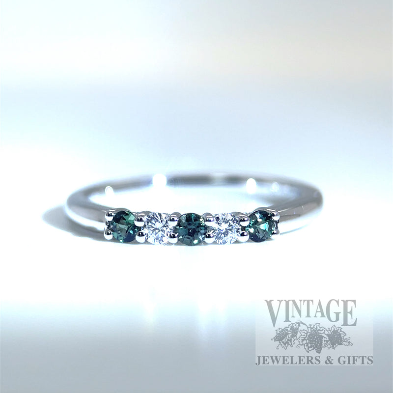 Alexandrite and Diamond Accented Platinum Ring Cool Lighting