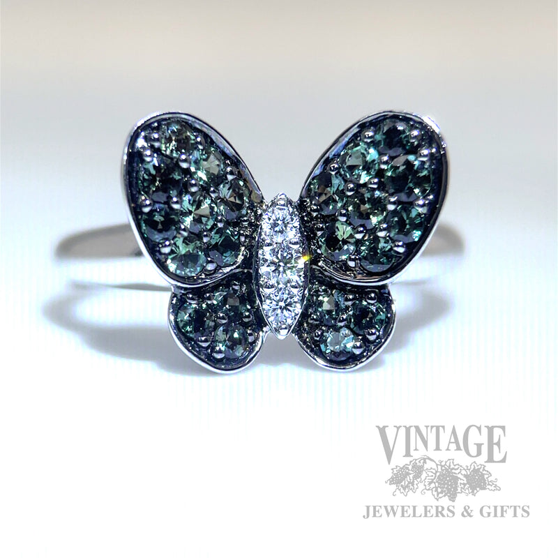 Alexandrite Butterfly 18k White Gold Ring Cool Lighting