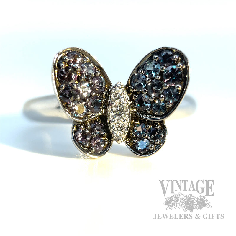 Alexandrite Butterly 18k White Gold Ring Split Lighting View