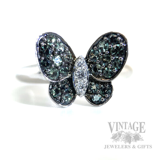Alexandrite Butterfly 18k White Gold Ring Front View