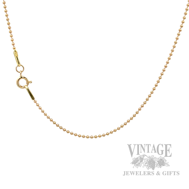 18" 1 mm Hollow Bead Chain 14k Gold Necklace Clasp View