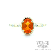 Solitaire Fire Opal Diamond Accented 14k Gold Ring Front View