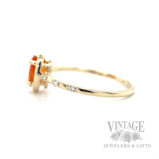 Solitaire Fire Opal Diamond Accented 14k Gold Ring Side View