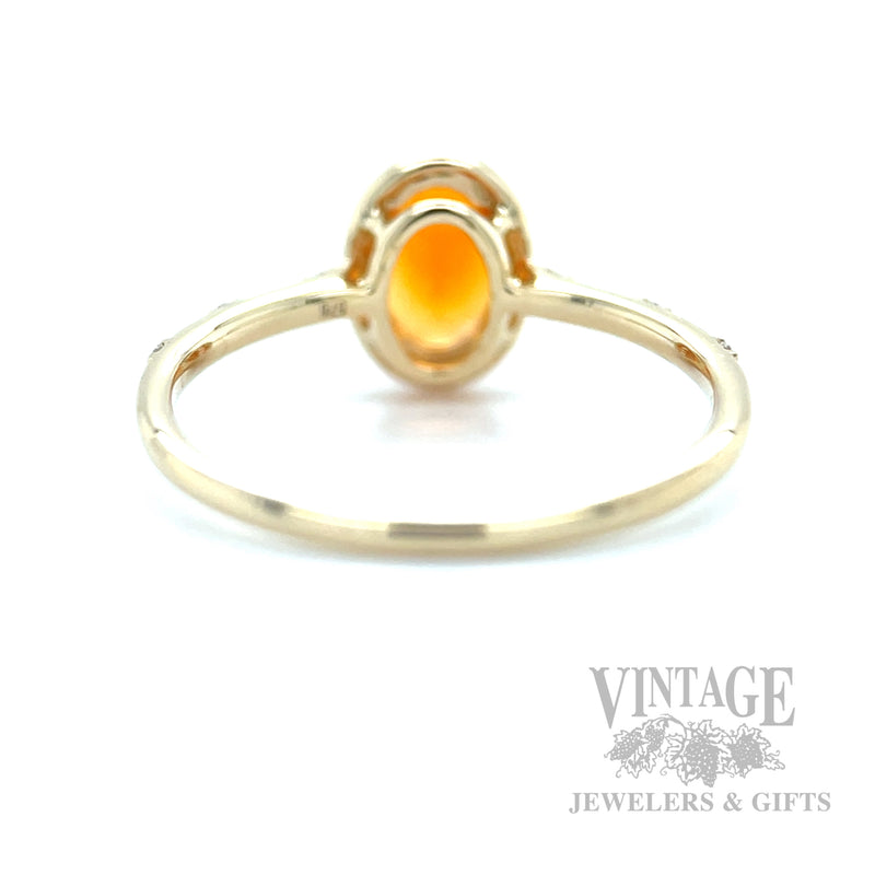 Solitaire Fire Opal Diamond Accented 14k Gold Ring Back/Interior View