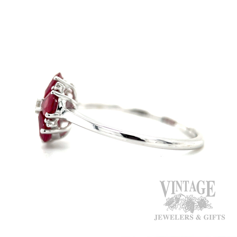 Ruby Flower Diamond Accented 14k White Gold Ring Side View