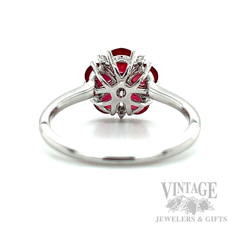 Ruby Flower Diamond Accented 14k White Gold Ring Back/Interior View