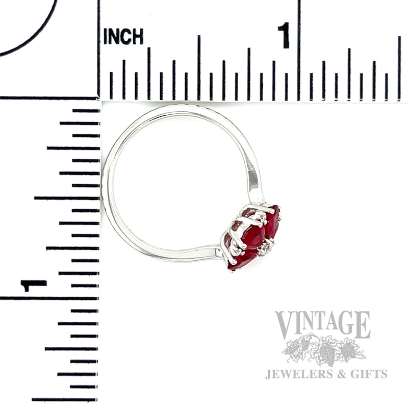 Ruby Flower Diamond Accented 14k White Gold Ring Scale View