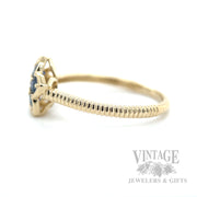 Flower Framed Blue Sapphire Diamond Accented 14k Gold Ring Side View