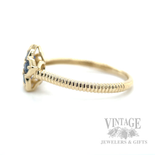 Flower Framed Blue Sapphire Diamond Accented 14k Gold Ring Side View