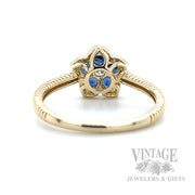 Flower Framed Blue Sapphire Diamond Accented 14k Gold Ring Back/Interior View