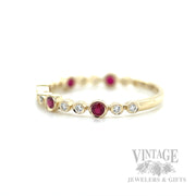 Bezeled Ruby and Diamond 14k Gold Stacker Ring Side View