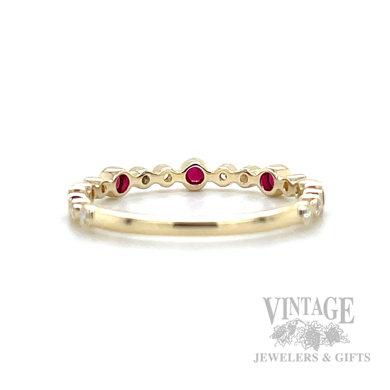 Bezeled Ruby and Diamond 14k Gold Stacker Ring Back/Interior View