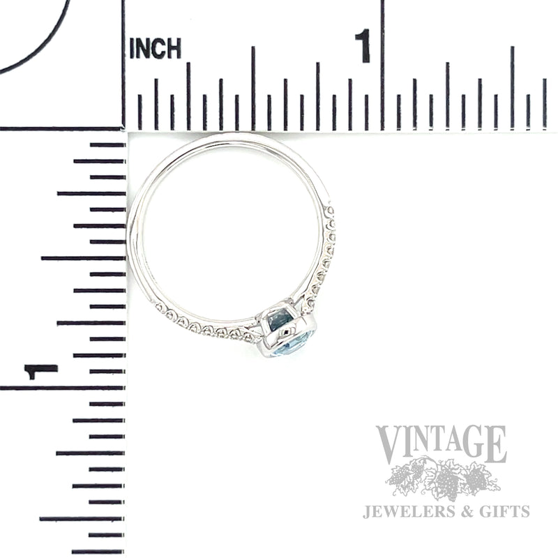 Bezeled Aquamarine Diamond Accented 14k White Gold Ring Scale View