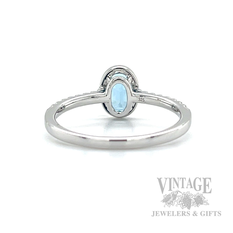 Bezeled Aquamarine Diamond Accented 14k White Gold Ring Back/Interior View