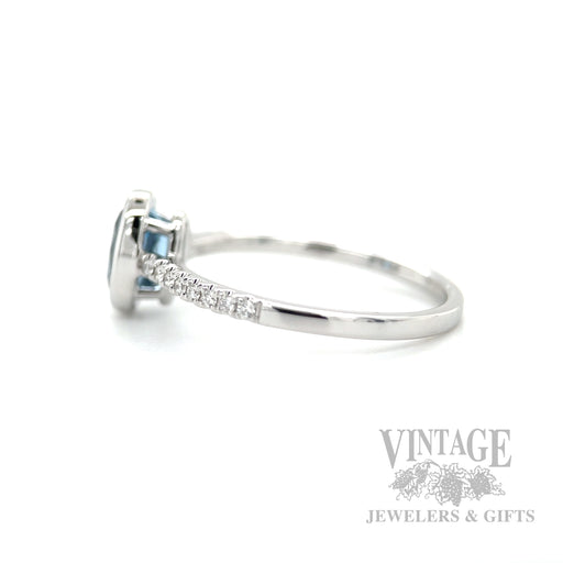 Bezeled Aquamarine Diamond Accented 14k White Gold Ring Side View