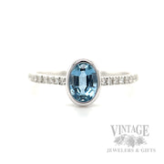 Bezeled Aquamarine Diamond Accented 14k White Gold Ring Detailed View
