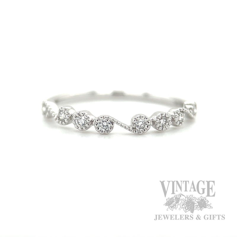 Swirling Milgrain Bezeled Diamond 14k White Gold Ring