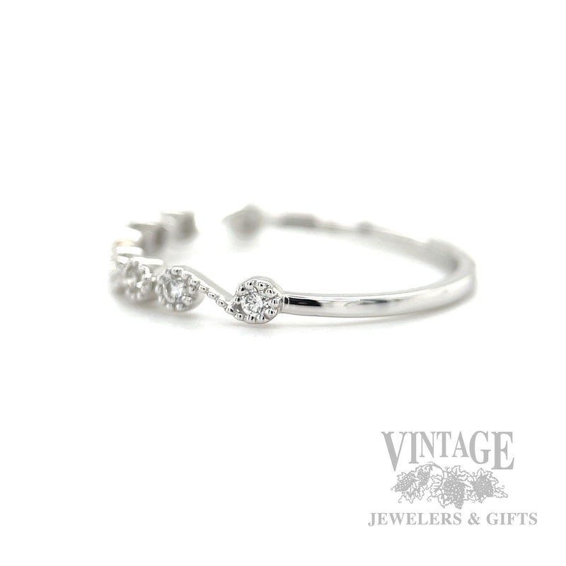 Swirling Milgrain Bezeled Diamond 14k White Gold Ring