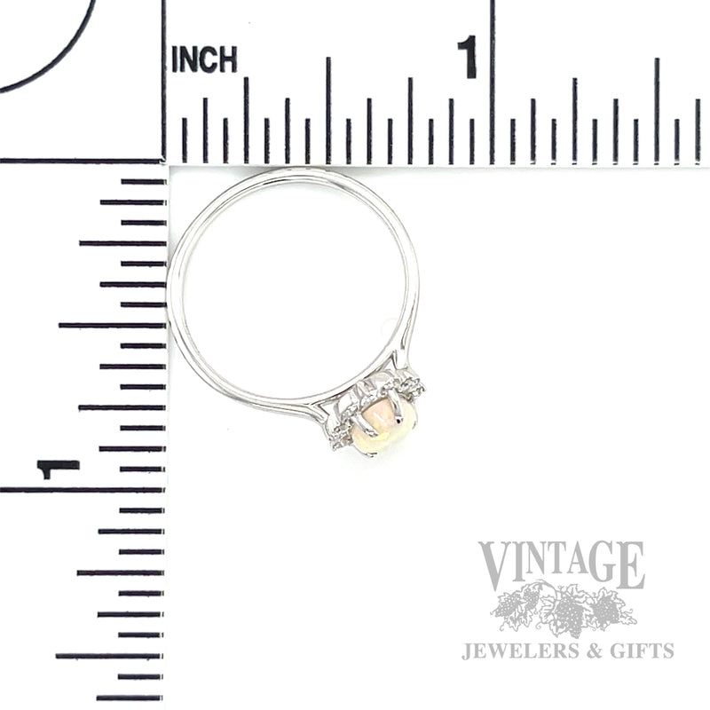 Bezeled Halo Opal 14k White Gold Ring Scale View
